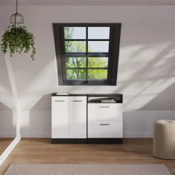 Dachschrägenschrank Rion Weiß Hochglanz/Anthrazit mit 2 Türen Vicco