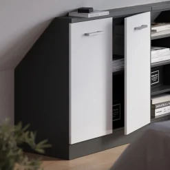 Dachschrägenschrank Rion Weiß Hochglanz/Anthrazit mit 2 Türen Vicco