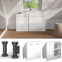 Dachschrägenschrank Rion Weiß Hochglanz/Weiß mit 2 Türen Vicco