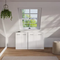 Dachschrägenschrank Rion Weiß Hochglanz/Weiß mit 2 Türen Vicco