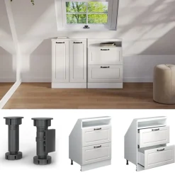 Dachschrägenschrank Rion Weiß Landhaus/Weiß mit 2 Schubladen Vicco