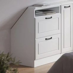 Dachschrägenschrank Rion Weiß Landhaus/Weiß mit 2 Schubladen Vicco