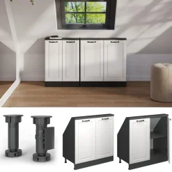 Dachschrägenschrank Rion Weiß Landhaus/Anthrazit mit 2 Türen Vicco