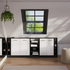 Dachschrägenschrank-Set Rion Weiß Hochglanz/Anthrazit 5er Set Vicco