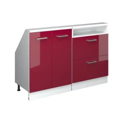 Dachschrägenschrank-Set Rion Bordeaux Hochglanz/Weiß 2er Set Vicco