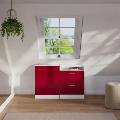 Dachschrägenschrank-Set Rion Bordeaux Hochglanz/Weiß 2er Set Vicco