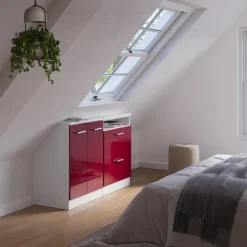 Dachschrägenschrank-Set Rion Bordeaux Hochglanz/Weiß 2er Set Vicco