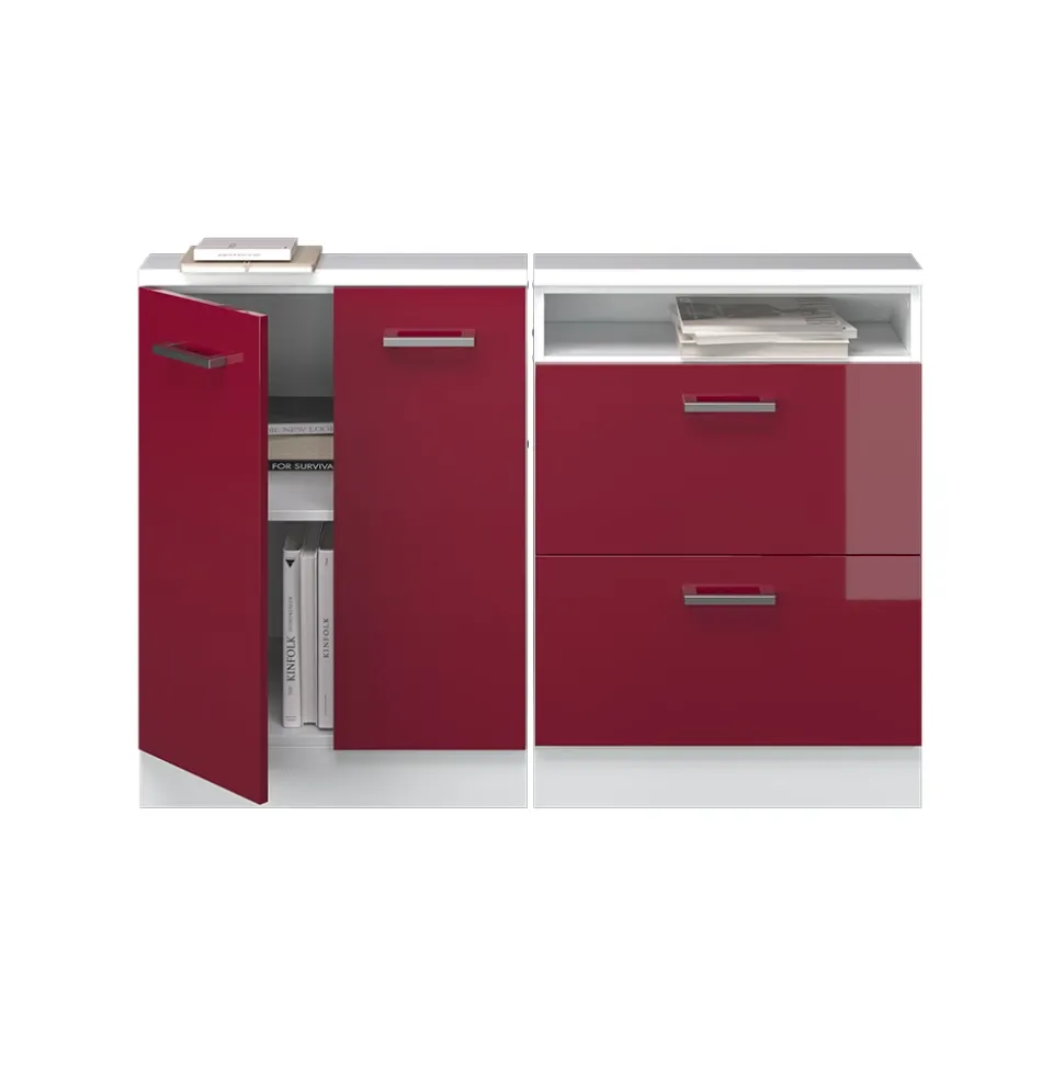Dachschrägenschrank-Set Rion Bordeaux Hochglanz/Weiß 2er Set Vicco