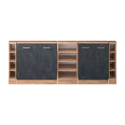 Dachschrägenschrank-Set Rion Schwarz Beton/Goldkraft Eiche 5er Set Vicco