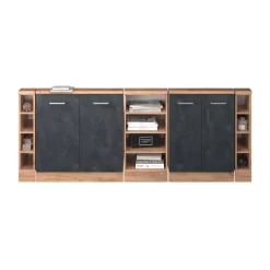 Dachschrägenschrank-Set Rion Schwarz Beton/Goldkraft Eiche 5er Set Vicco