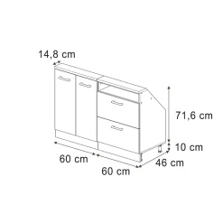 Dachschrägenschrank-Set Rion Weiß Hochglanz/Goldkraft Eiche 2er Set Vicco