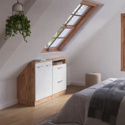 Dachschrägenschrank-Set Rion Weiß Hochglanz/Goldkraft Eiche 2er Set Vicco