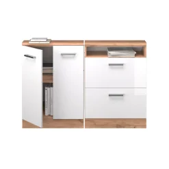 Dachschrägenschrank-Set Rion Weiß Hochglanz/Goldkraft Eiche 2er Set Vicco