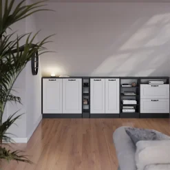 Dachschrägenschrank-Set Rion Weiß Landhaus/Anthrazit 2er Set Vicco