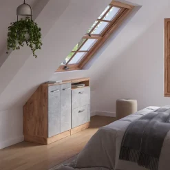 Dachschrägenschrank-Set Rion Beton/Goldkraft Eiche 2er Set Vicco