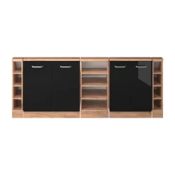 Dachschrägenschrank-Set Rion Schwarz Hochglanz/Goldkraft Eiche 5er Set Vicco