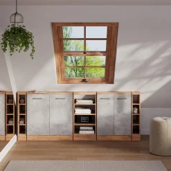 Dachschrägenschrank-Set Rion Beton/Goldkraft Eiche 5er Set Vicco