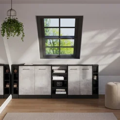 Dachschrägenschrank-Set Rion Beton/Anthrazit 5er Set Vicco