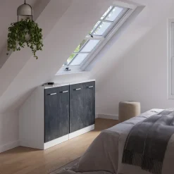 Dachschrägenschrank-Set Rion Schwarz Beton/Weiß 2er Set Vicco