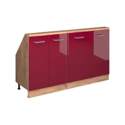 Dachschrägenschrank-Set Rion Rot Hochglanz/Goldkraft Eiche 2er Set Vicco