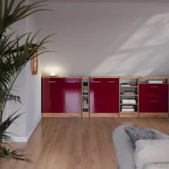 Dachschrägenschrank-Set Rion Rot Hochglanz/Goldkraft Eiche 2er Set Vicco