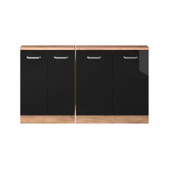 Dachschrägenschrank-Set Rion Schwarz Hochglanz/Goldkraft Eiche 2er Set Vicco