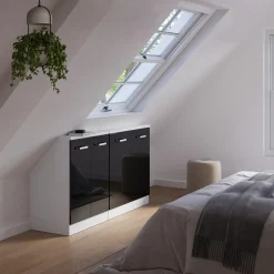 Dachschrägenschrank-Set Rion Schwarz Hochglanz/Weiß 2er Set Vicco