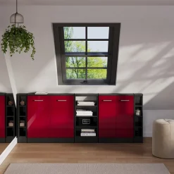 Dachschrägenschrank-Set Rion Rot Hochglanz/Anthrazit 5er Set Vicco