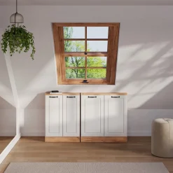 Dachschrägenschrank-Set Rion Weiß Landhaus/Goldkraft Eiche 2er Set Vicco