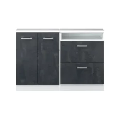 Dachschrägenschrank-Set Rion Schwarz Beton/Weiß 2er Set Vicco