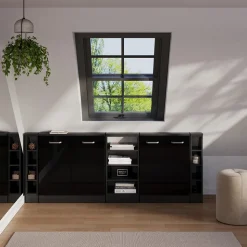 Dachschrägenschrank-Set Rion Schwarz Hochglanz/Anthrazit 5er Set Vicco