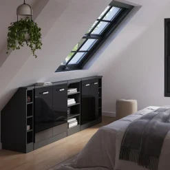 Dachschrägenschrank-Set Rion Schwarz Hochglanz/Anthrazit 5er Set Vicco