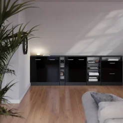 Dachschrägenschrank-Set Rion Schwarz Hochglanz/Anthrazit 5er Set Vicco