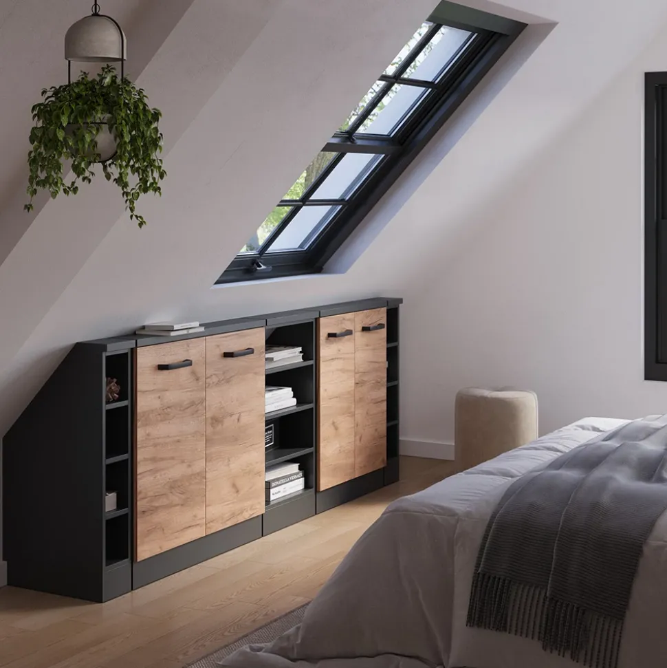 Dachschrägenschrank-Set Rion Goldkraft Eiche/Anthrazit 5er Set Vicco