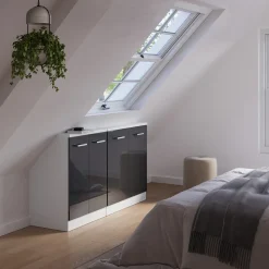 Dachschrägenschrank-Set Rion Anthrazit Hochglanz/Weiß 2er Set Vicco