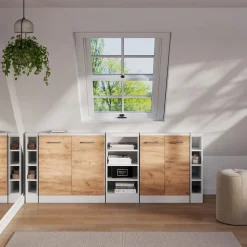 Dachschrägenschrank-Set Rion Goldkraft Eiche/Weiß 5er Set Vicco