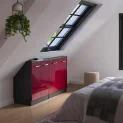 Dachschrägenschrank-Set Rion Rot Hochglanz/Anthrazit 2er Set Vicco