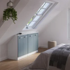 Dachschrägenschrank-Set Rion Blau-Grau/Goldkraft Eiche 2er Set Vicco