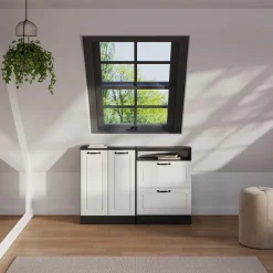 Dachschrägenschrank-Set Rion Weiß Landhaus/Anthrazit 2er Set Vicco