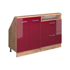 Dachschrägenschrank-Set Rion Rot Hochglanz/Goldkraft Eiche 2er Set Vicco