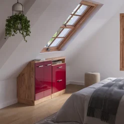 Dachschrägenschrank-Set Rion Rot Hochglanz/Goldkraft Eiche 2er Set Vicco