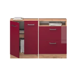 Dachschrägenschrank-Set Rion Rot Hochglanz/Goldkraft Eiche 2er Set Vicco