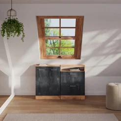 Dachschrägenschrank-Set Rion Schwarz Beton/Goldkraft Eiche 2er Set Vicco