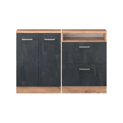 Dachschrägenschrank-Set Rion Schwarz Beton/Goldkraft Eiche 2er Set Vicco