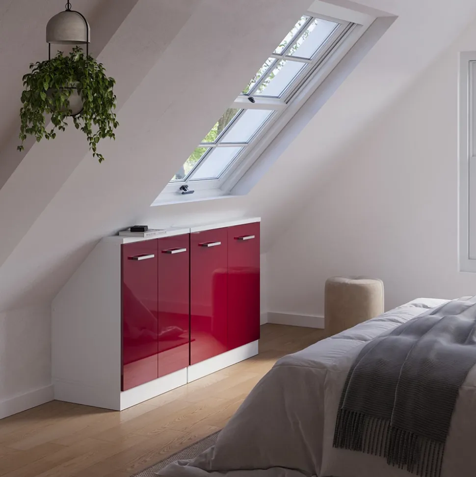 Dachschrägenschrank-Set Rion Bordeaux Hochglanz/Weiß 2er Set Vicco