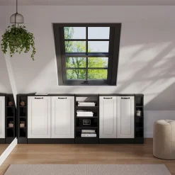 Dachschrägenschrank-Set Rion Weiß Landhaus/Anthrazit 5er Set Vicco