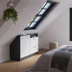 Dachschrägenschrank-Set Rion Weiß Hochglanz/Anthrazit 2er Set Vicco