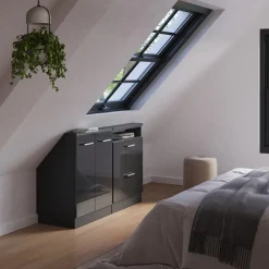 Dachschrägenschrank-Set Rion Anthrazit Hochglanz/Anthrazit 2er Set Vicco