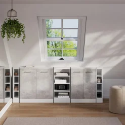 Dachschrägenschrank-Set Rion Beton/Weiß 5er Set Vicco