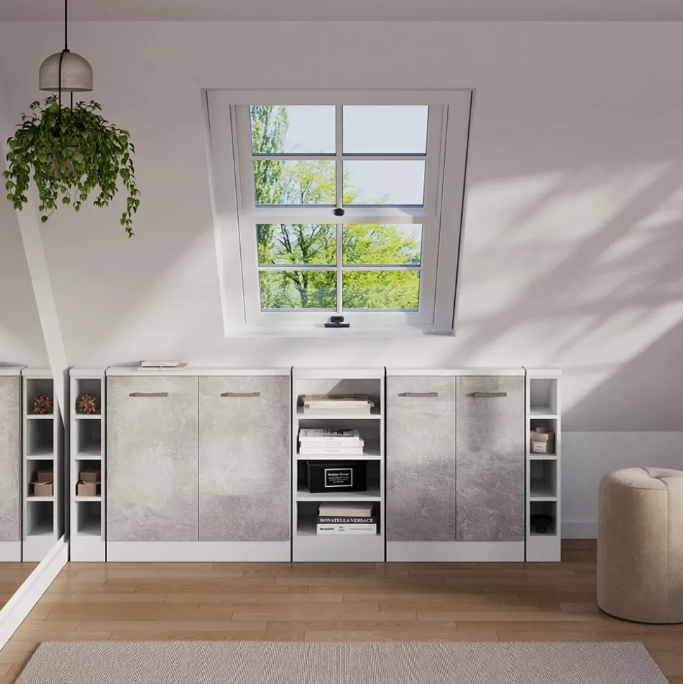 Dachschrägenschrank-Set Rion Beton/Weiß 5er Set Vicco